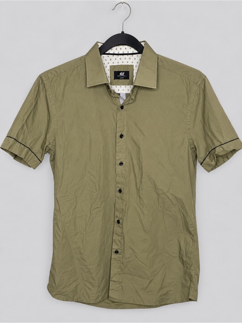 Amedeo Exclusive Men’s Medium Olive Green 100% Cotton Short Sleeve Button Up Shi